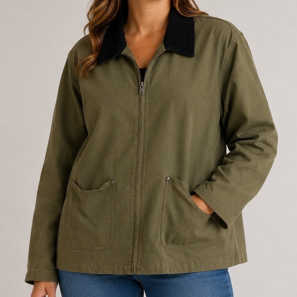 Sanctuary XL Olive Green Utility Chore Jacket Cotton Lyocell Workwear Barn Coat